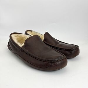 UGG Ascot Slipper Mens Size 12 Brown Full Grain Leather Genuine Sheepskin 5379
